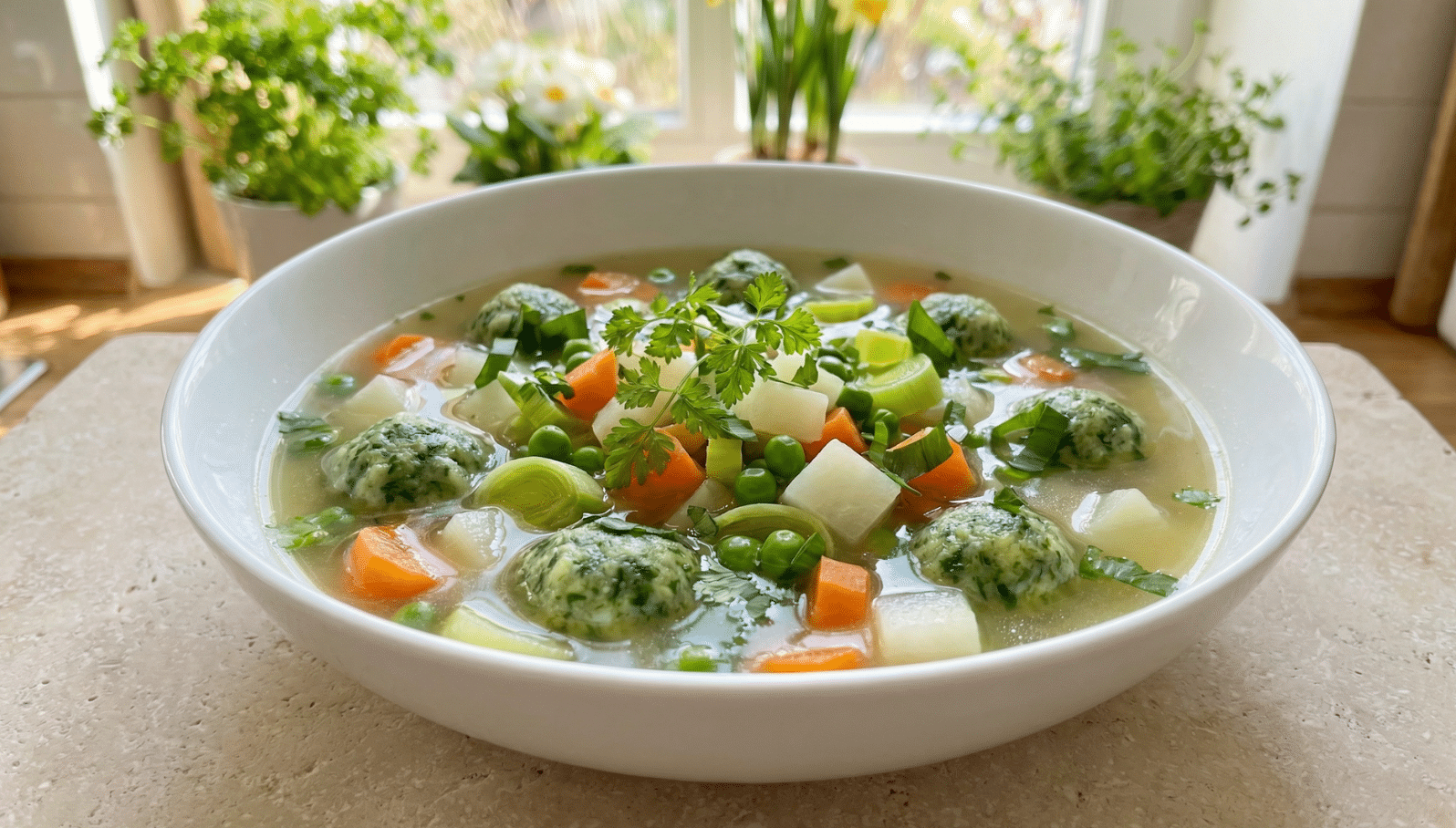 Frühlingssuppe mit Bärlauchklösschen